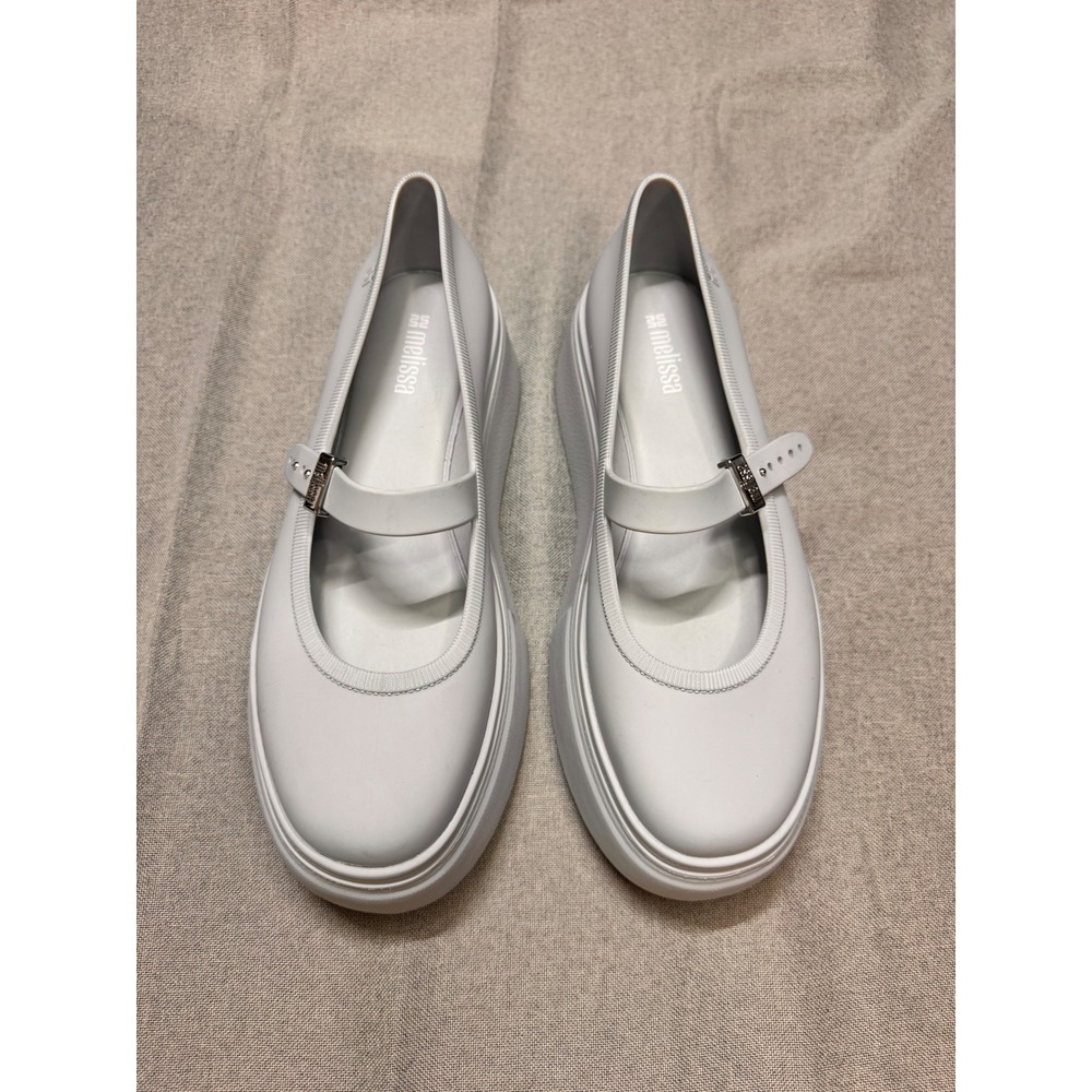 Melissa Becky Mary Jane Platform Shoes Light Grey Vegan Buckle Strap Size 7